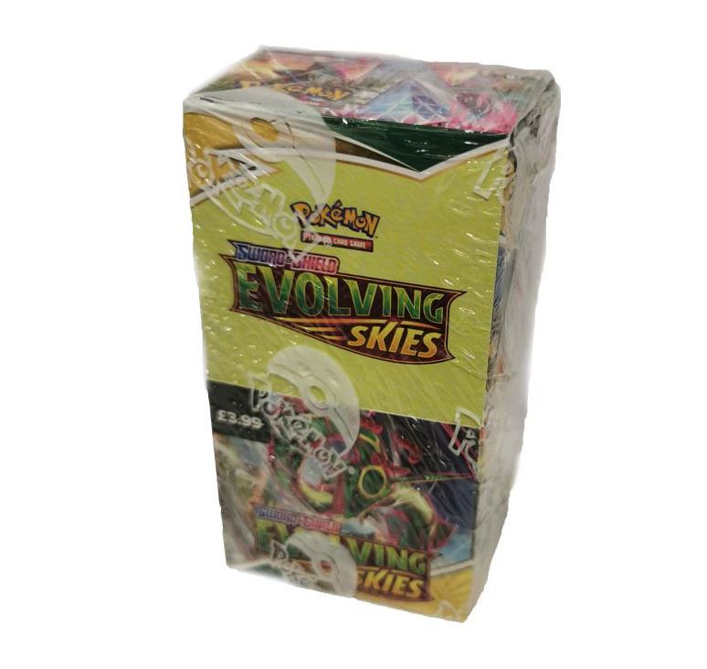 Pokemon-Evolving-Skies-Booster-Box-18-Boosters.jpg Pokemon Evolving Skies Half Booster Box (18 Boosters) - Image 1