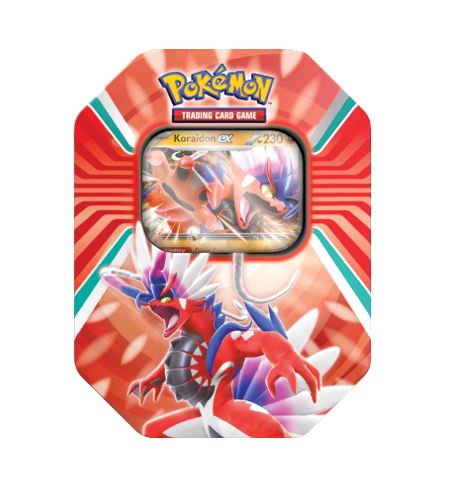 Pokemon-Paldea-Legends-Summer-Tin-Koraidon-EX.jpg Pokemon Paldea Legends Summer Tin – Koraidon EX - Image 1