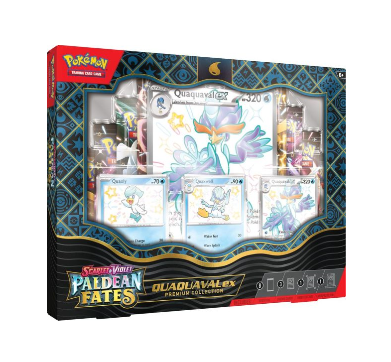 Pokemon-Paldean-Fates-Premium-Collection-Quaquaval-EX.png Pokemon Paldean Fates Premium Collection – Quaquaval EX - Image 1