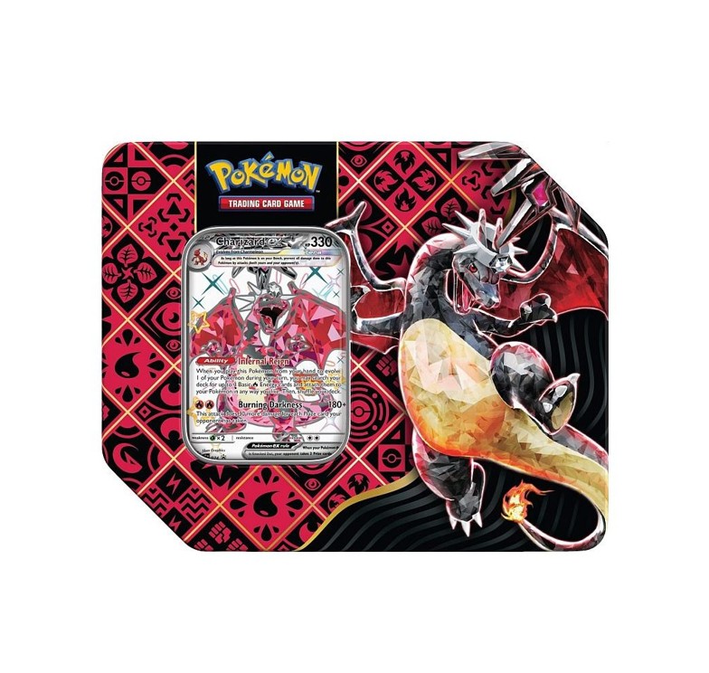 Pokemon-Paldean-Fates-USA-Tin-Charizard.jpg Pokemon Paldean Fates USA Tin – Charizard - Image 1